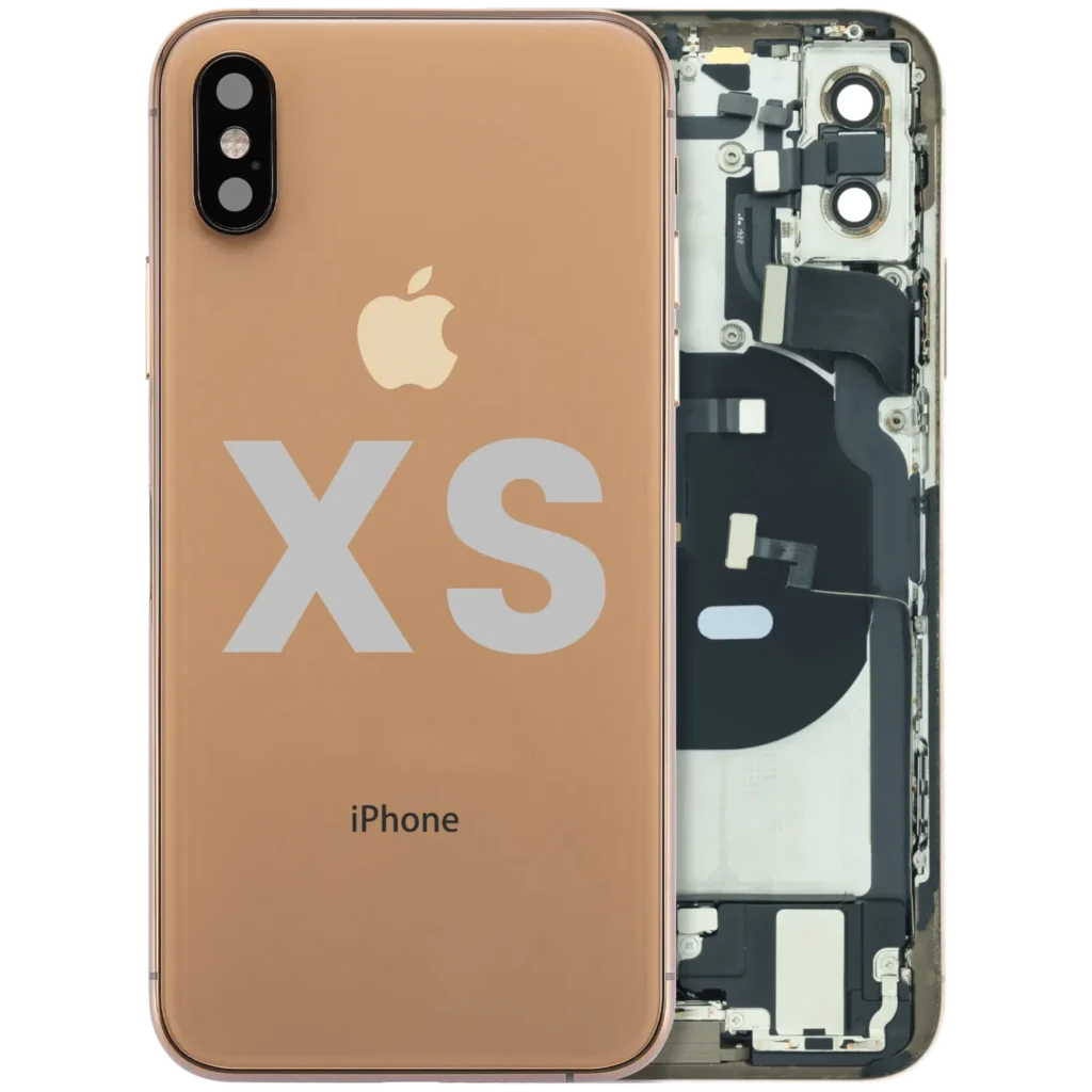 Back Housing W/ Charging Port Flex and Small Components Pre-Installed For iPhone XS (Used OEM Pull: Grade B) (Gold)
