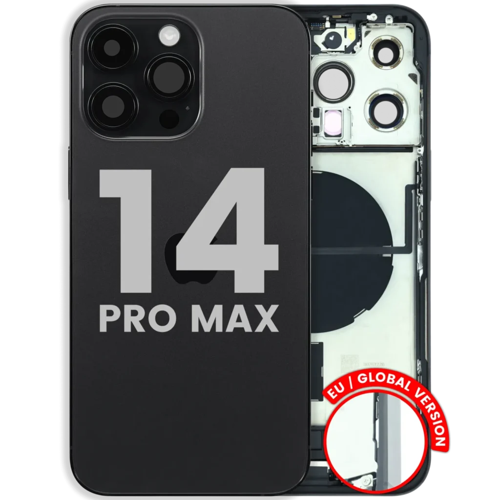Back Housing W/ Charging Port Flex & Small Parts For iPhone 14 Pro Max (EU / Global Version) (Used OEM Pull: Grade B) (Space Black)