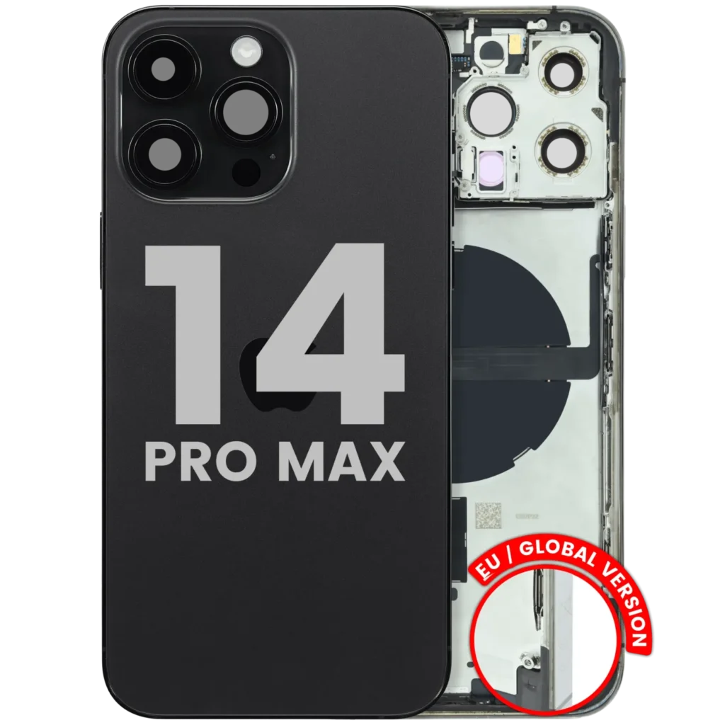 Back Housing W/ Charging Port Flex & Small Parts For iPhone 14 Pro Max (EU / Global Version) (Used OEM Pull: Grade C) (Space Black)
