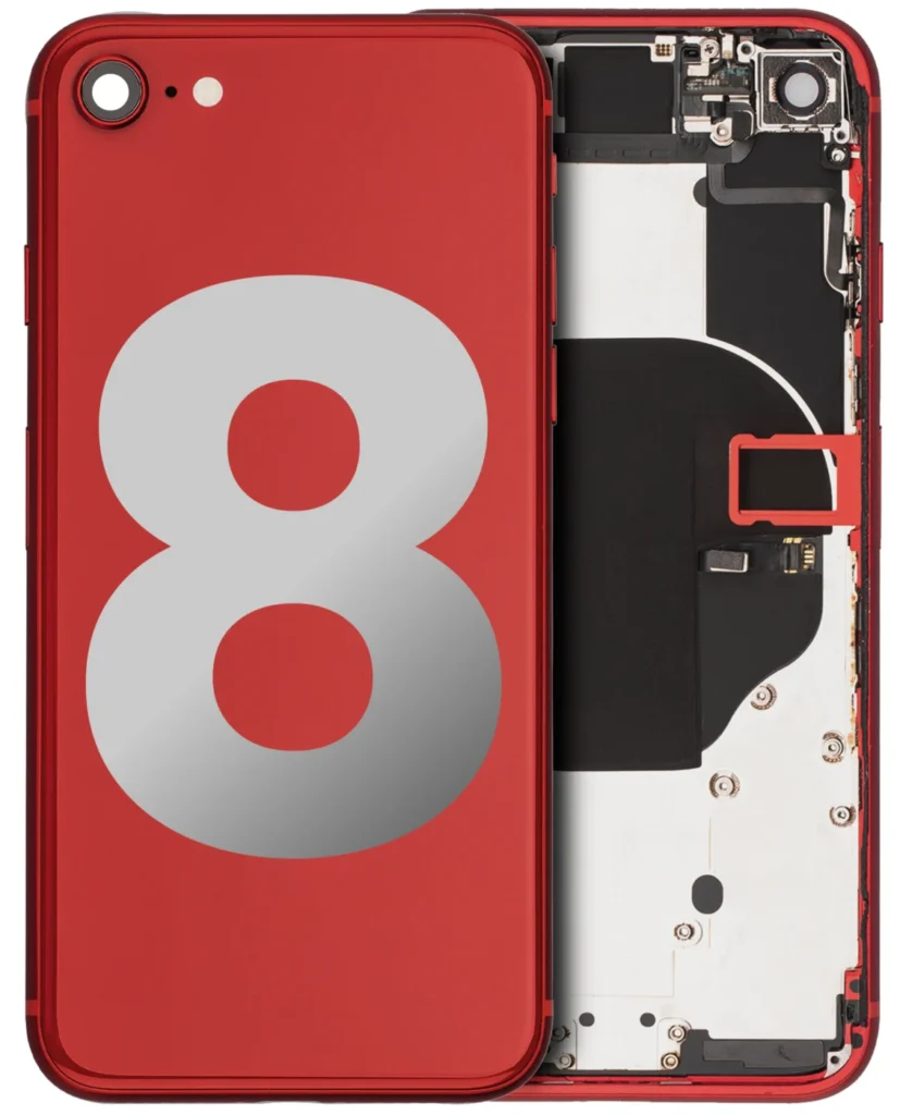 Back Housing W/ Small Components Pre-Installed For iPhone 8 (Used OEM Pull: Grade A) (Red)