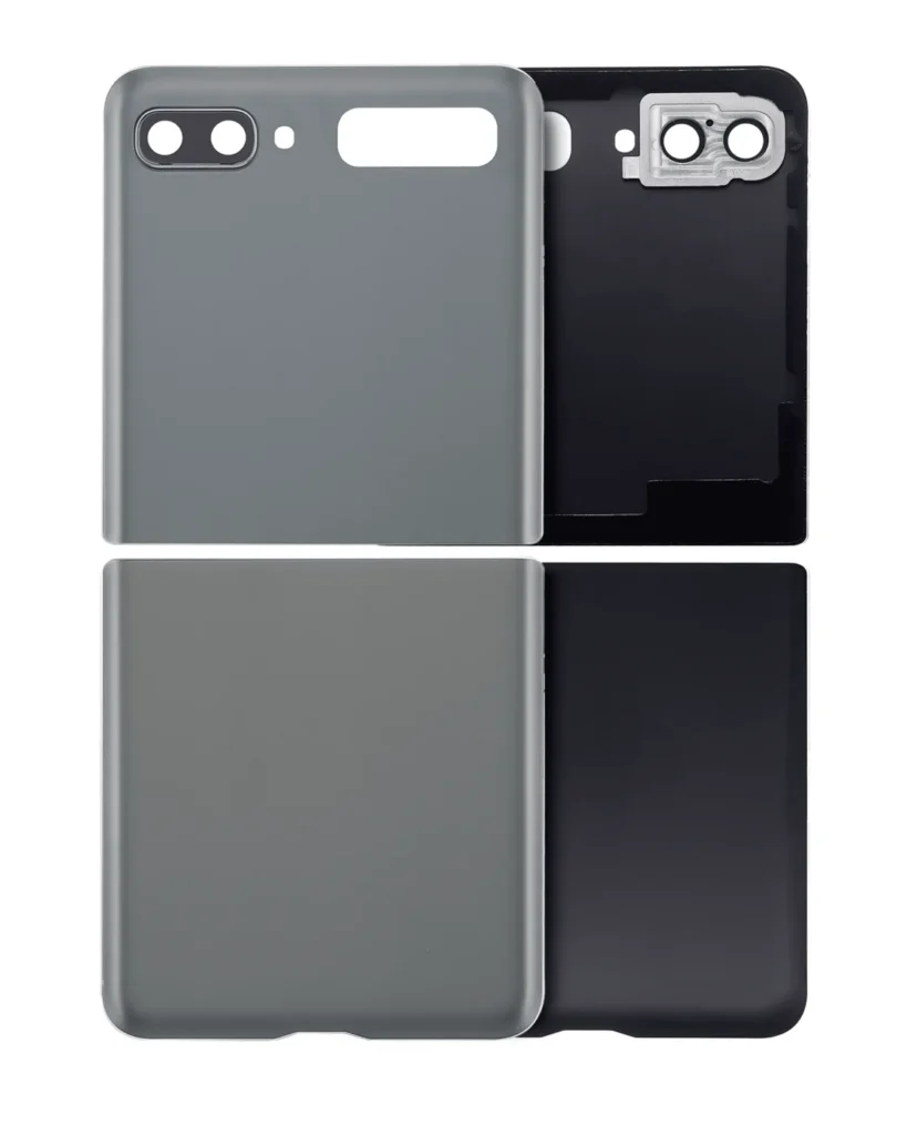 Top & Bottom Back Cover Glass With Camera Lens For Samsung Galaxy Z Flip 4G (F700) / Z Flip 5G (F707) (Aftermarket Plus) (Mystic Gray)