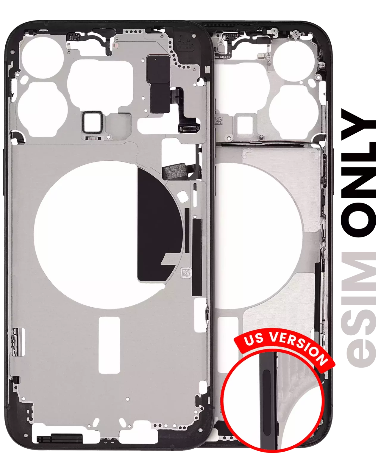Mid-Frame Housing W/ Small Parts For iPhone 15 Pro Max (US Version) (Used OEM Pull: Grade C) (Black Titanium)