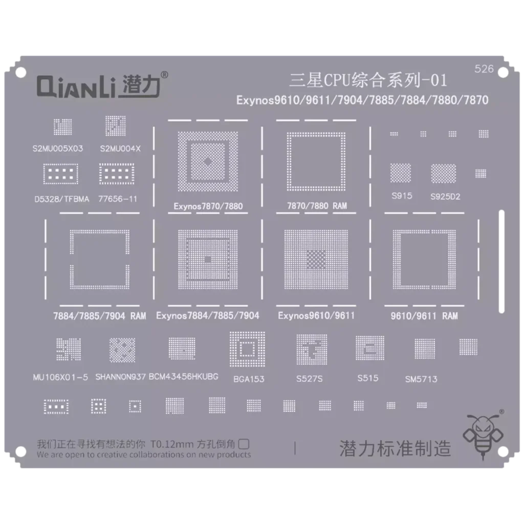 Bumblebee Stencil (QS526) Samsung CPU 01-Exynos9610 / 9611 / 7904 / 7885 / 7884 / 7880 / 7870 (Qianli)
