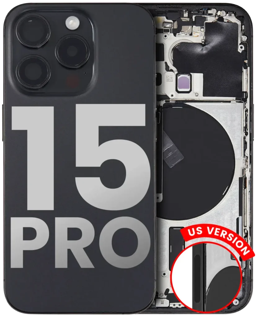 Back Housing W/ Small Parts Compatible For iPhone 15 Pro (US Version) (Used OEM Pull: Grade A) (Black Titanium)