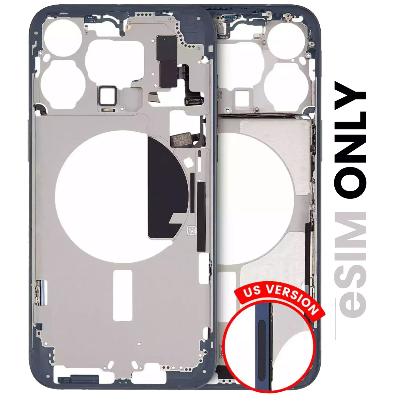 Mid-Frame Housing W/ Small Parts For iPhone 15 Pro Max (US Version) (Used OEM Pull: Grade A) (Blue Titanium)