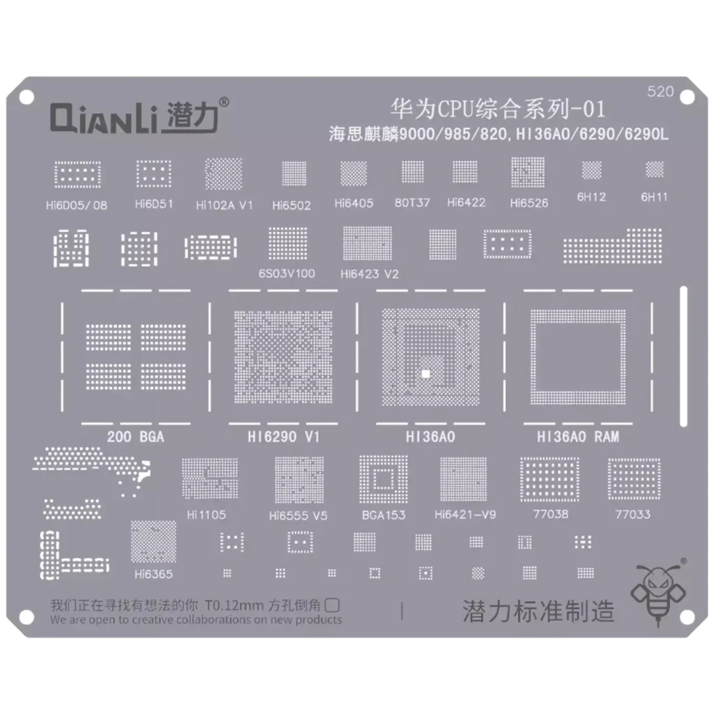Bumblebee Stencil (QS520) Huawei CPU 01-Kirin 9000 / 985 / 820，HI36AO / 6290 / 6290L (Qianli)