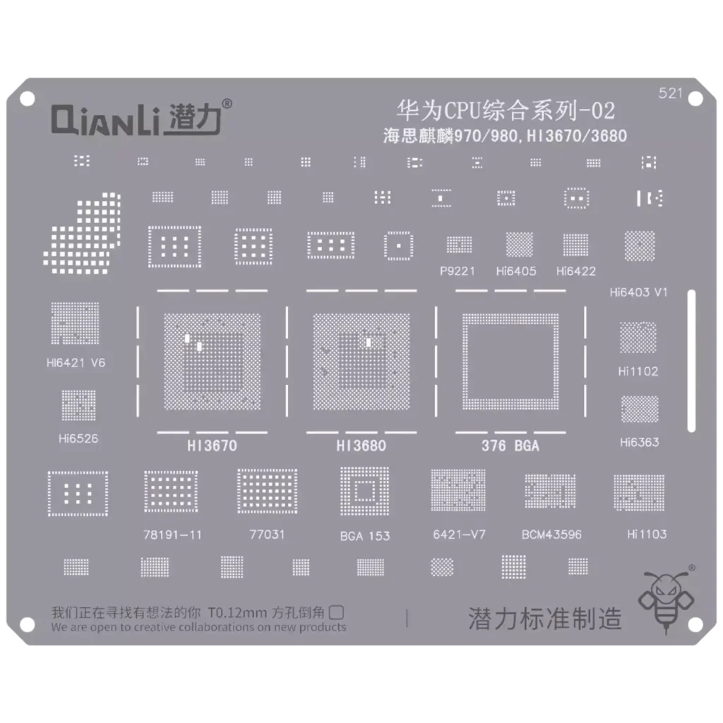 Bumblebee Stencil (QS521) Huawei CPU 02-Kirin 970 / 980,HI3670 / 3680 (Qianli)