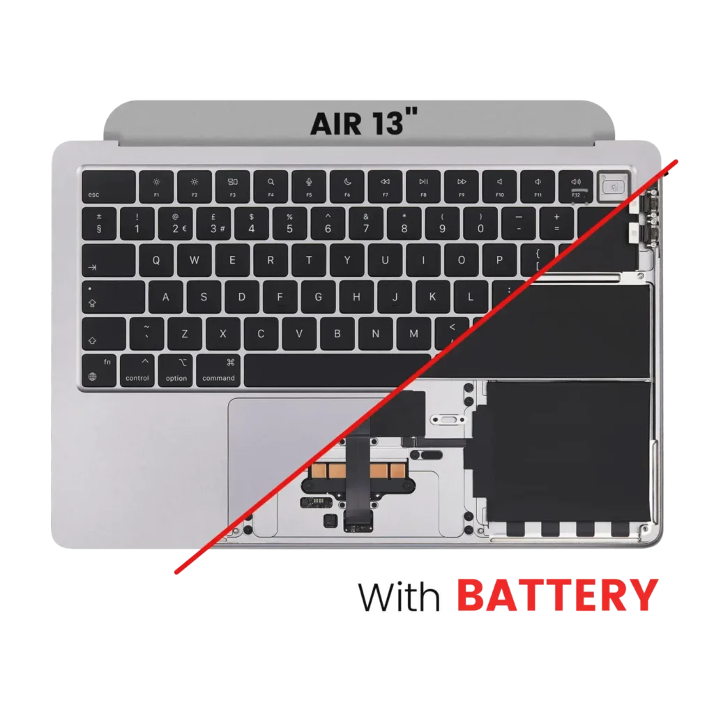 Top Case with Battery and Keyboard (ISO UK) For MacBook Air 13" A2681 (2022) (Used OEM Pull: Grade B/C) (Silver)