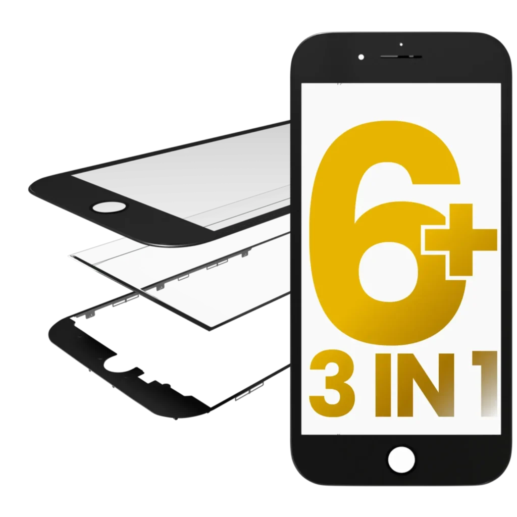 3 in 1 (Front Glass + Frame + OCA Pre-Installed) For iPhone 6 Plus (Black) (2 Pack)