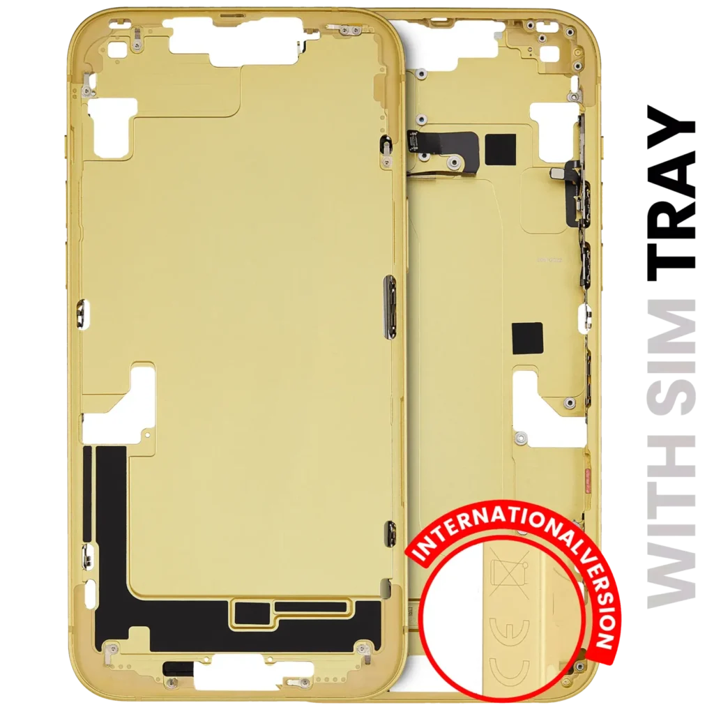 Mid-Frame Housing W/ Small Parts For iPhone 14 Plus (EU / Global Version) (Used OEM Pull: Grade A) (Yellow)