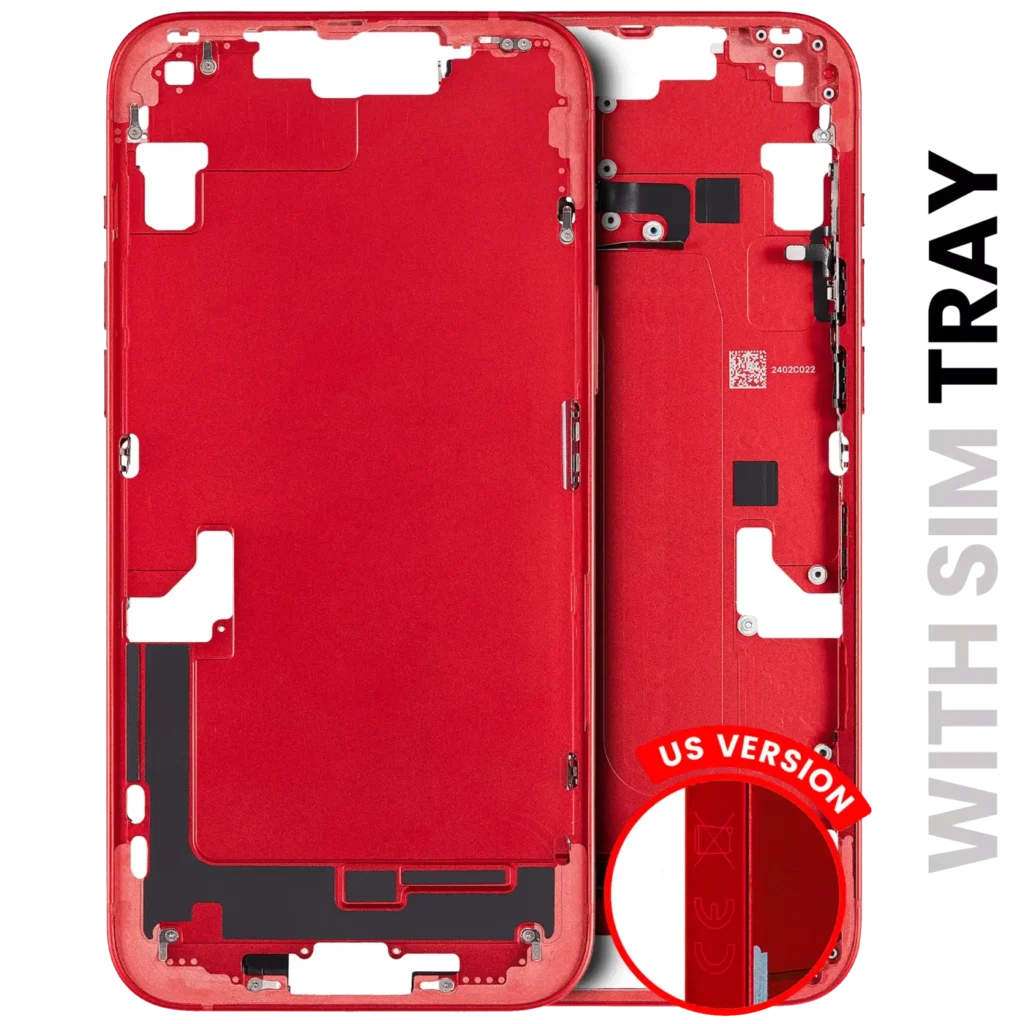 Mid-Frame Housing W/ Small Parts For iPhone 14 Plus (EU / Global Version) (Used OEM Pull: Grade A) (Red)