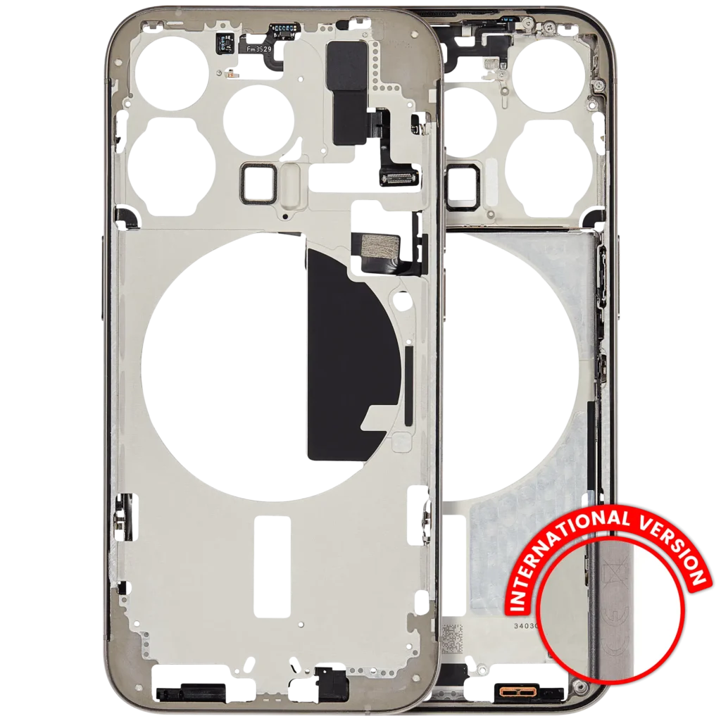 Mid-Frame Housing W/ Small Parts For iPhone 15 Pro (EU / Global Version) (Used OEM Pull: Grade B) (Natural Titanium)