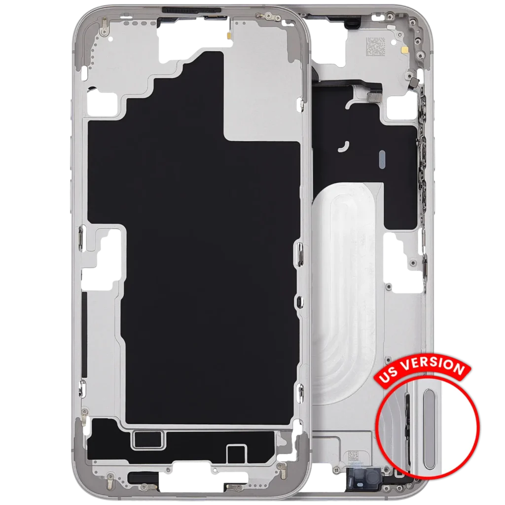 Mid-Frame Housing With Power And Volume Button For iPhone 16 Plus (US Version) (Aftermarket Plus) (White)