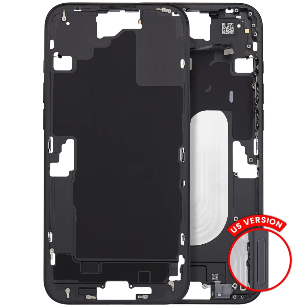 Mid-Frame Housing With Power And Volume Button For iPhone 16 Plus (US Version) (Aftermarket Plus) (Black)