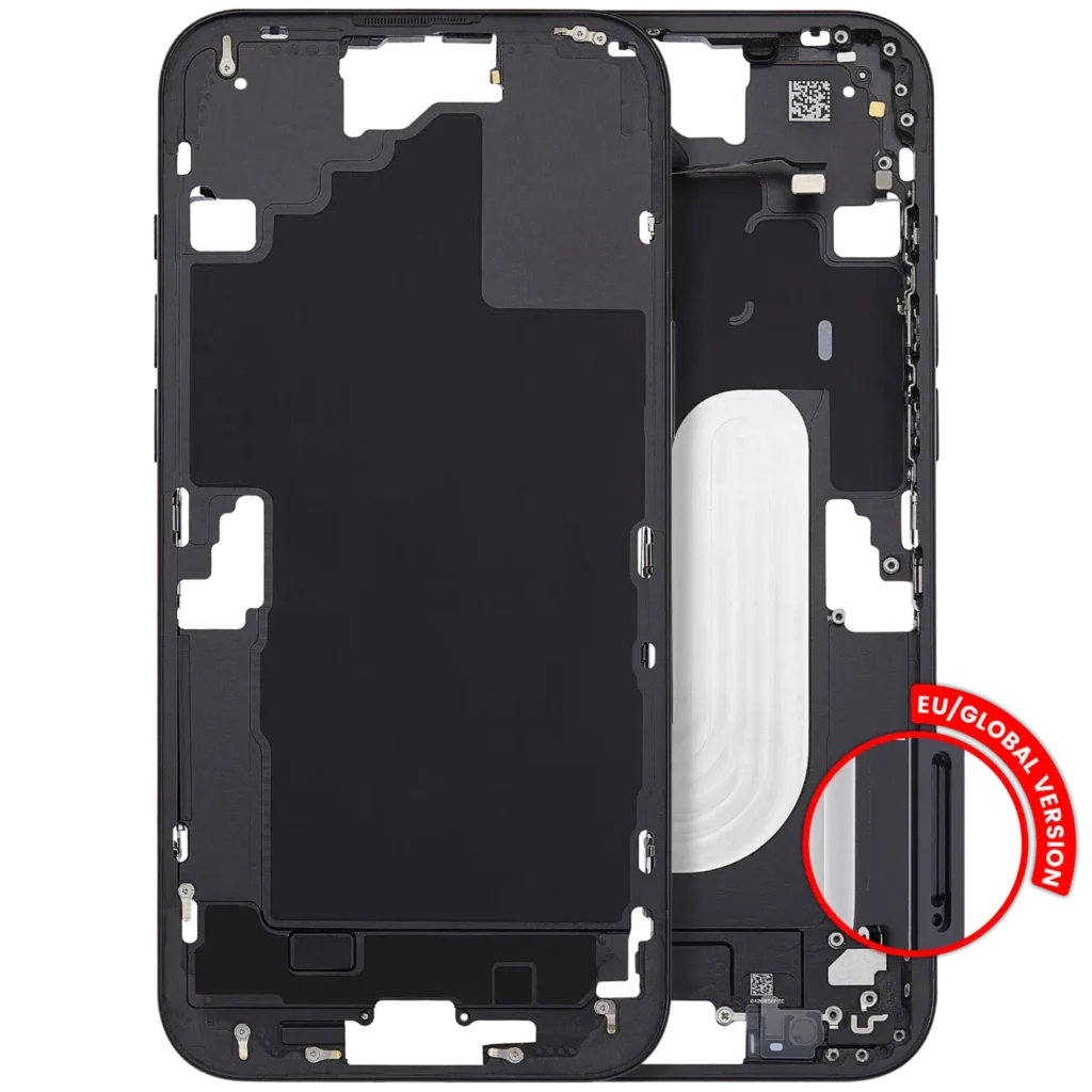 Mid-Frame Housing With Power And Volume Button For iPhone 16 Plus (EU / Global Version) (Aftermarket Plus) (Black)
