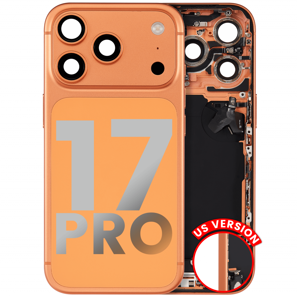 Back Housing W/ Charging Port Flex & Small Parts Compatible For iPhone 17 Pro (US Version) (Used OEM Pull: Grade A) (Cosmic Orange)