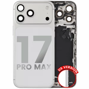 Back Housing W/ Charging Port Flex & Small Parts For iPhone 17 Pro Max (US Version) (Used OEM Pull: Grade A) (Silver)