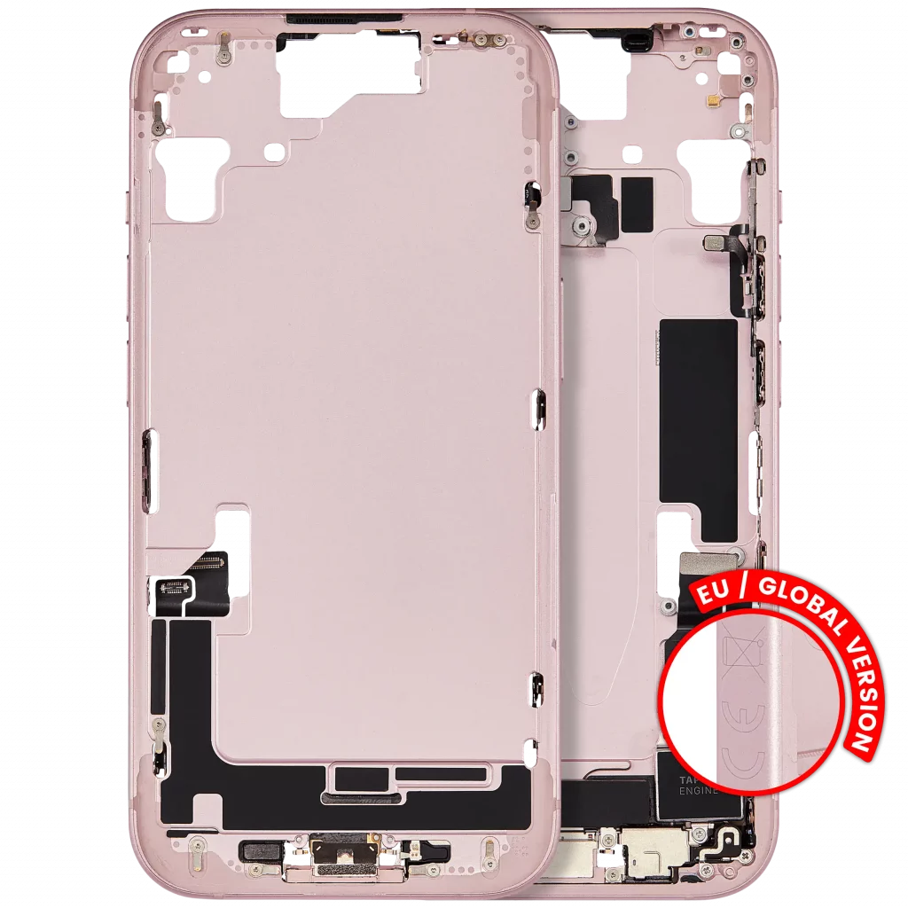 Mid-Frame Housing W/ Charging Port Flex & Small Parts For iPhone 15 (EU / Global Version) (Used OEM Pull: Grade C) (Pink)