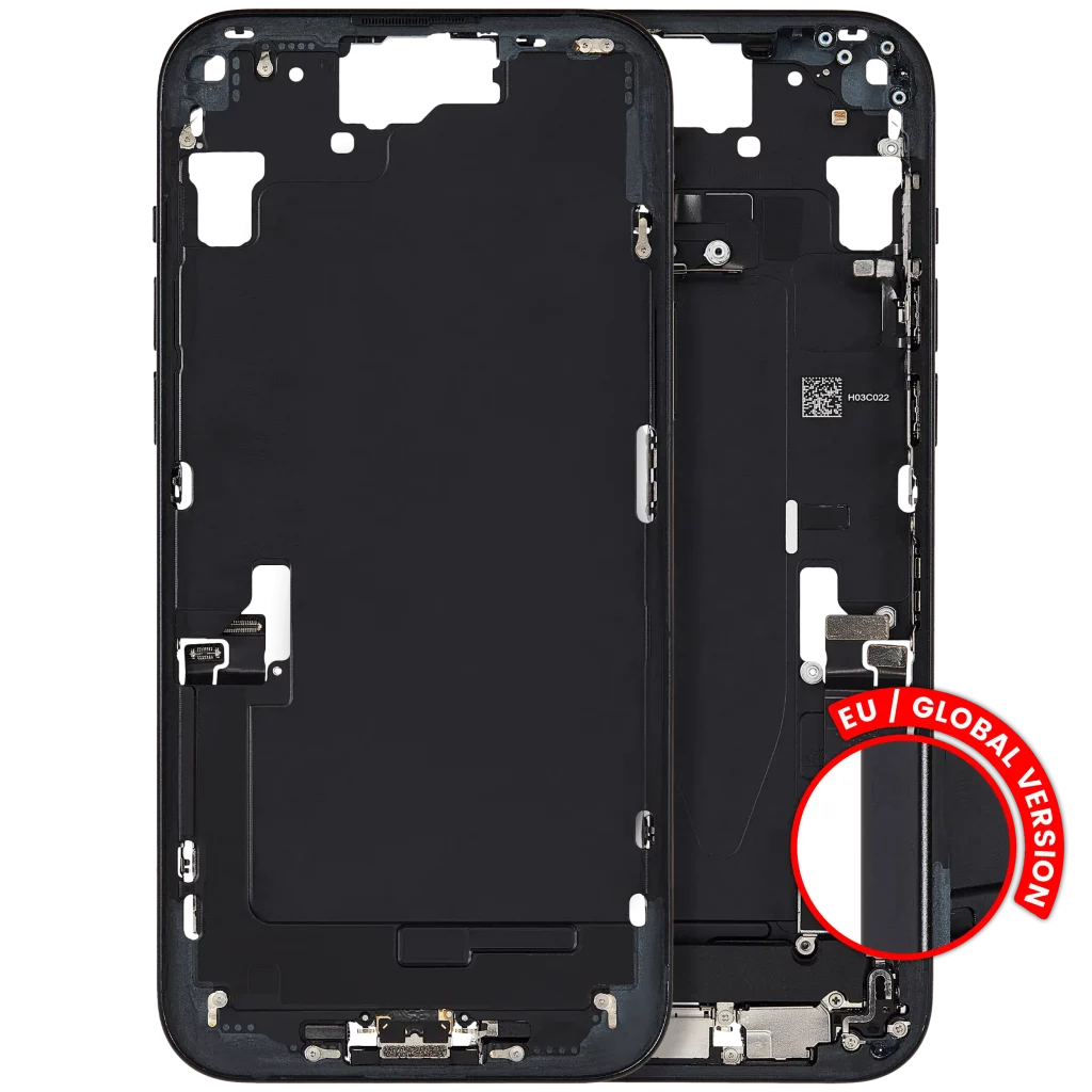 Mid-Frame Housing W/ Charging Port Flex & Small Parts For iPhone 15 Plus (EU / Global Version) (Used OEM Pull: Grade B) (Black)