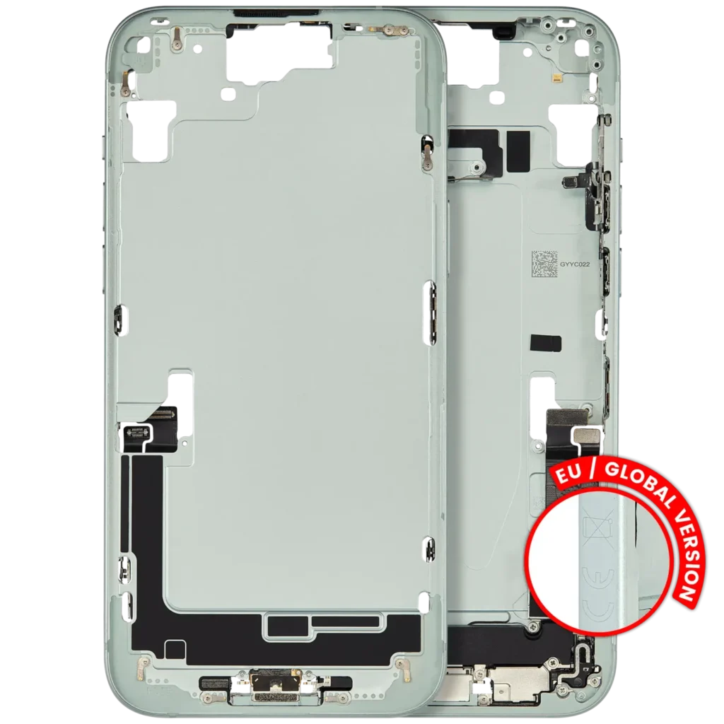 Mid-Frame Housing W/ Charging Port Flex & Small Parts For iPhone 15 Plus (EU / Global Version) (Used OEM Pull: Grade C) (Green)