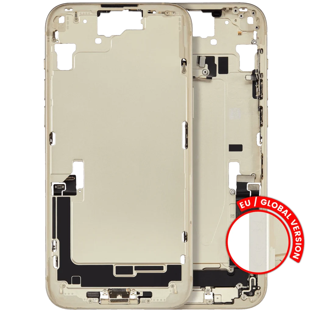 Mid-Frame Housing W/ Charging Port Flex & Small Parts For iPhone 15 Plus (EU / Global Version) (Used OEM Pull: Grade C) (Yellow)