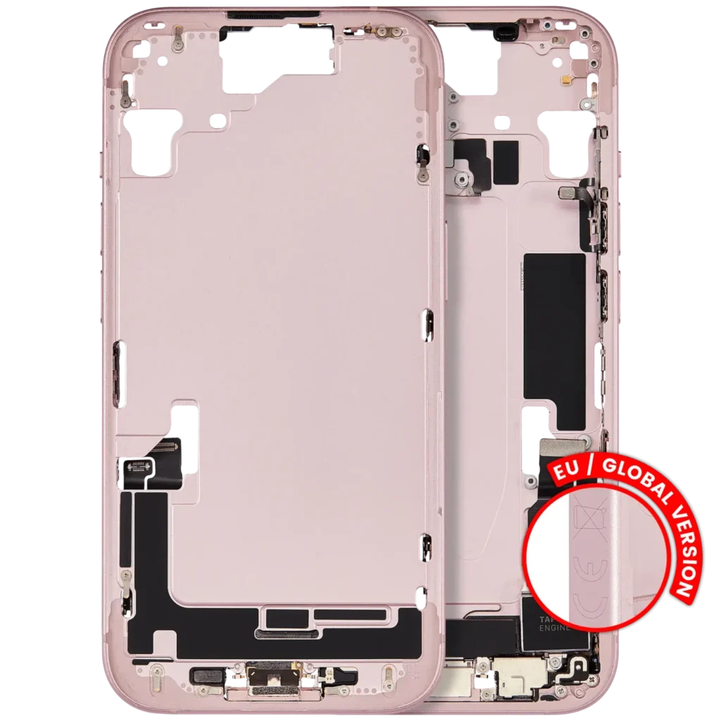 Mid-Frame Housing W/ Charging Port Flex & Small Parts For iPhone 15 (EU / Global Version) (Used OEM Pull: Grade A) (Pink)