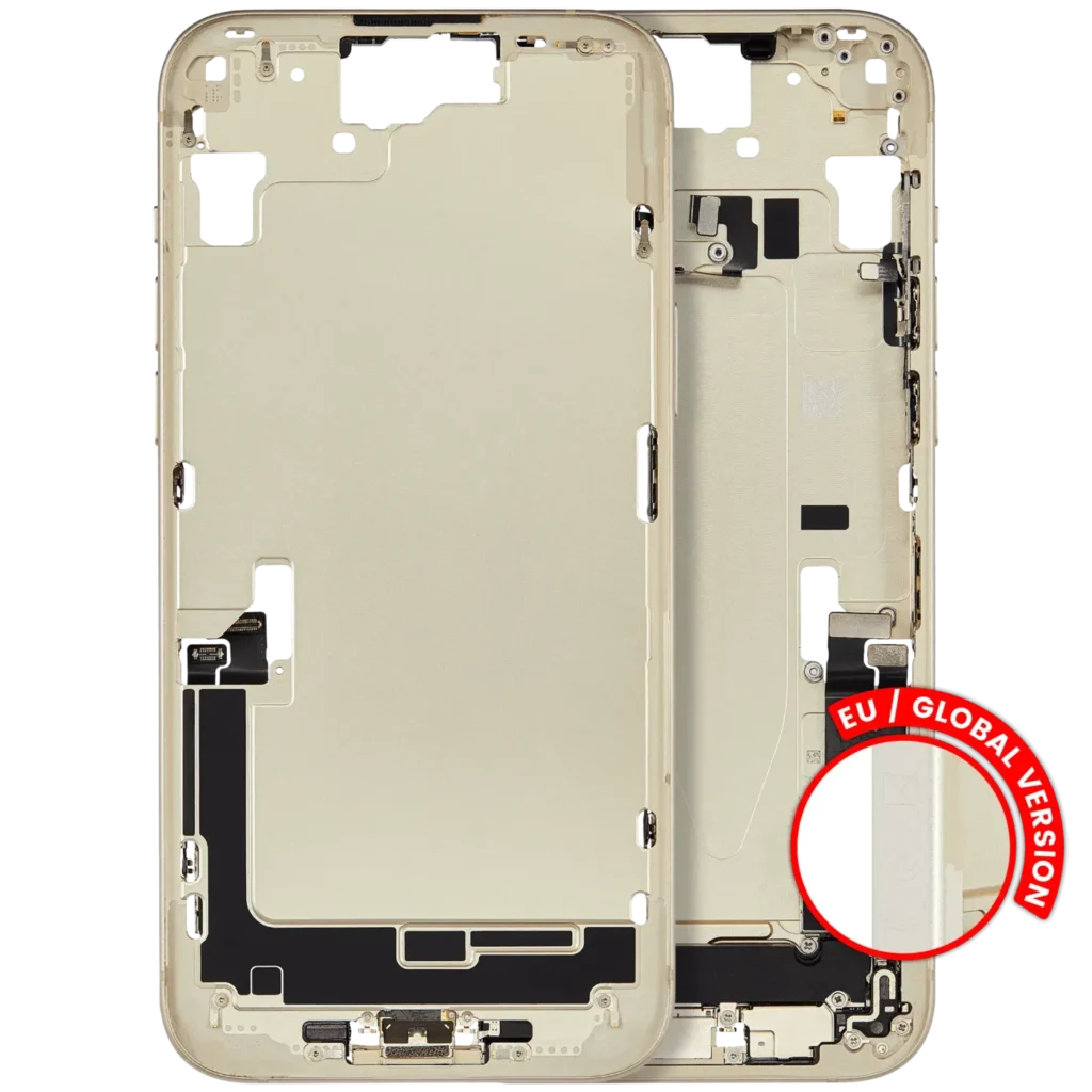 Mid-Frame Housing W/ Charging Port Flex & Small Parts For iPhone 15 Plus (EU / Global Version) (Used OEM Pull: Grade A) (Yellow)
