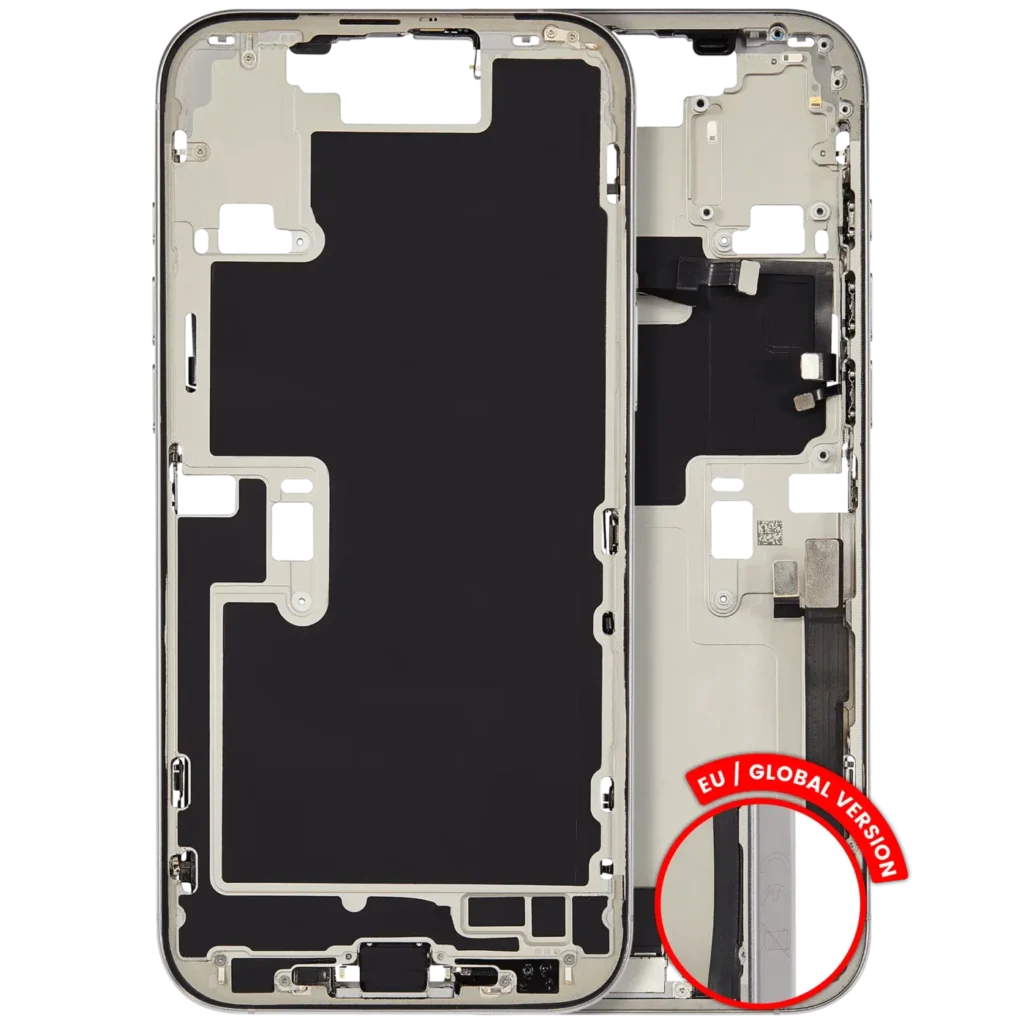 Mid-Frame Housing W/ Charging Port Flex & Small Parts For iPhone 16 Pro Max (EU / Global Version) (Used OEM Pull: Grade A) (White Titanium)