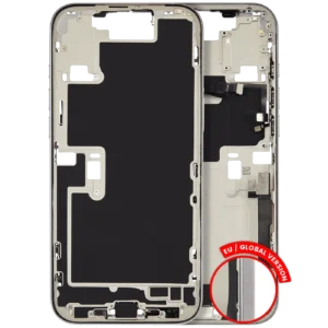 Mid-Frame Housing W/ Charging Port Flex & Small Parts For iPhone 16 Pro Max (EU / Global Version) (Used OEM Pull: Grade A) (White Titanium)