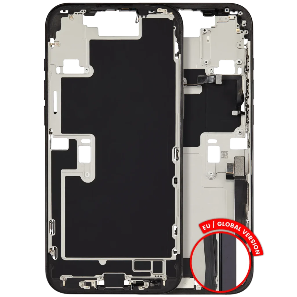 Mid-Frame Housing W/ Charging Port Flex & Small Parts For iPhone 16 Pro Max (EU / Global Version) (Used OEM Pull: Grade C) (Black Titanium)