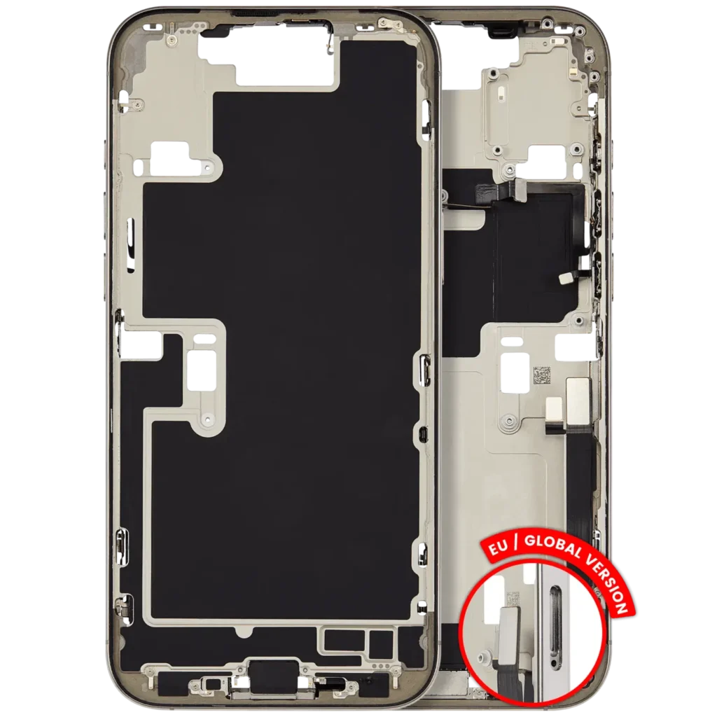 Mid-Frame Housing W/ Charging Port Flex & Small Parts For iPhone 16 Pro Max (EU / Global Version) (Used OEM Pull: Grade C) (Natural Titanium)