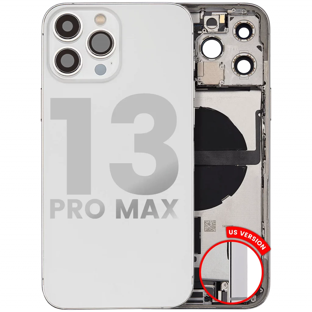 Back Housing W/ Charging Port Flex & Small Parts For iPhone 13 Pro Max (US Version) (Used OEM Pull: Grade C) (Silver)