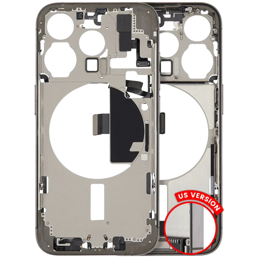 Mid-Frame Housing W/ Charging Port Flex & Small Parts For iPhone 15 Pro (US Version) (Used OEM Pull: Grade A) (Natural Titanium)