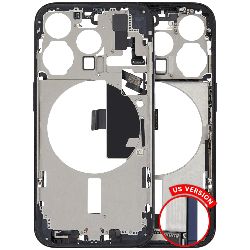Mid-Frame Housing W/ Charging Port Flex & Small Parts For iPhone 15 Pro (US Version) (Used OEM Pull: Grade A) (Blue Titanium)