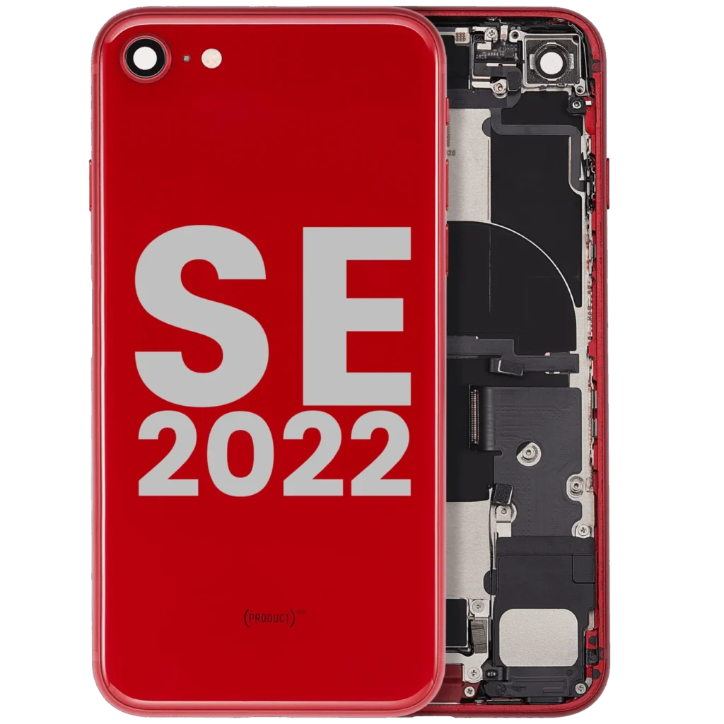Back Housing W/ Charging Port Flex and Small Components Pre-Installed For iPhone SE (2022) (Used OEM Pull: Grade A) (Red)