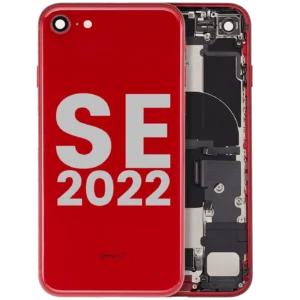 Back Housing W/ Charging Port Flex and Small Components Pre-Installed For iPhone SE (2022) (Used OEM Pull: Grade A) (Red)