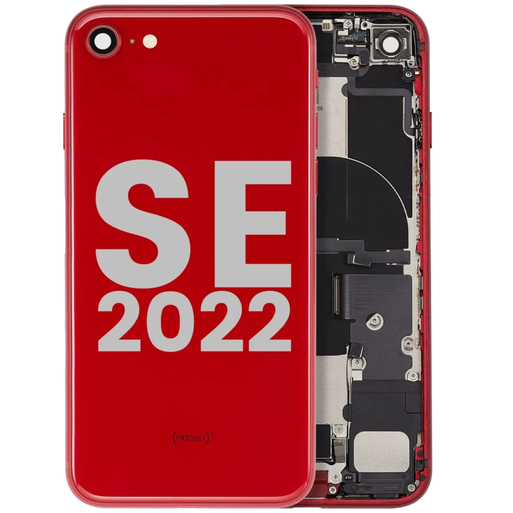 Back Housing W/ Charging Port Flex and Small Components Pre-Installed For iPhone SE (2022) (Used OEM Pull: Grade C) (Red)