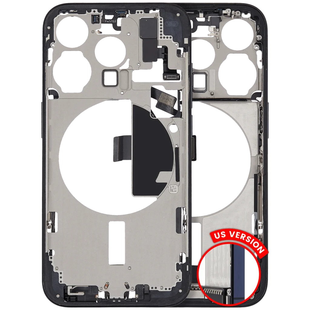 Mid-Frame Housing W/ Charging Port Flex & Small Parts For iPhone 15 Pro (US Version) (Used OEM Pull: Grade B) (Blue Titanium)
