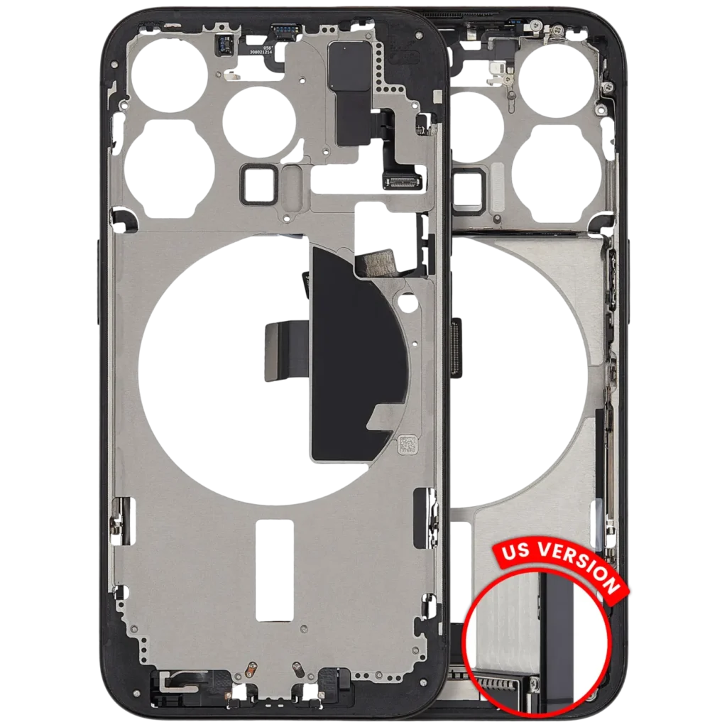 Mid-Frame Housing W/ Charging Port Flex & Small Parts For iPhone 15 Pro (US Version) (Used OEM Pull: Grade B) (Black Titanium)