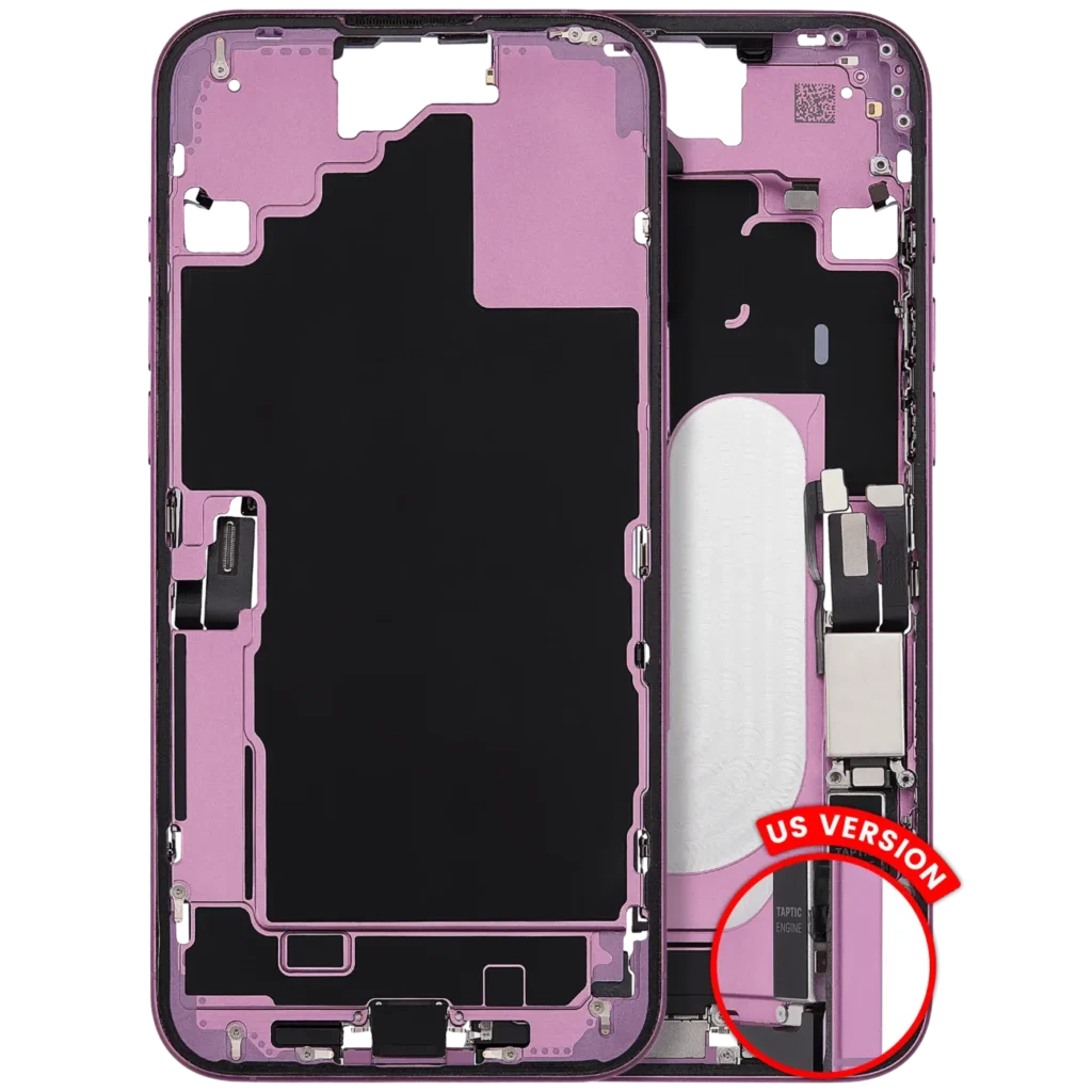 Mid-Frame Housing W/ Charging Port Flex & Small Parts For iPhone 16 Plus (US Version) (Used OEM Pull: Grade A) (Pink)