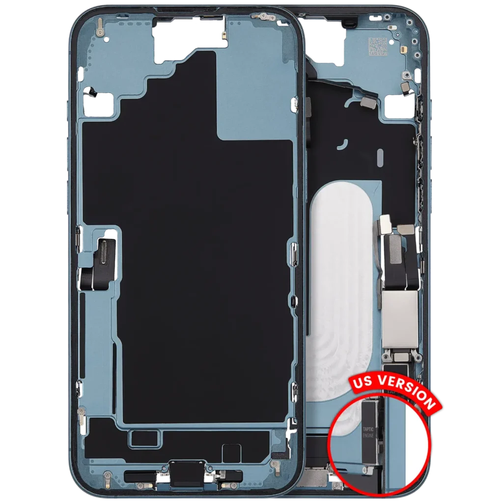 Mid-Frame Housing W/ Charging Port Flex & Small Parts For iPhone 16 Plus (US Version) (Used OEM Pull: Grade C) (Teal)