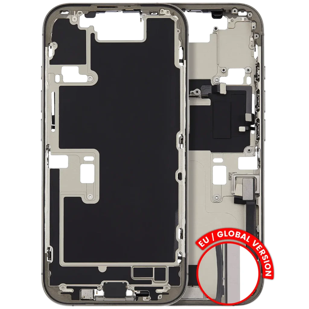 Mid-Frame Housing W/ Charging Port Flex & Small Parts For iPhone 16 Pro (EU / Global Version) (Used OEM Pull: Grade A) (Natural Titanium)