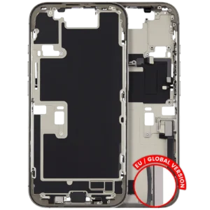 Mid-Frame Housing W/ Charging Port Flex & Small Parts For iPhone 16 Pro (EU / Global Version) (Used OEM Pull: Grade A) (Natural Titanium)