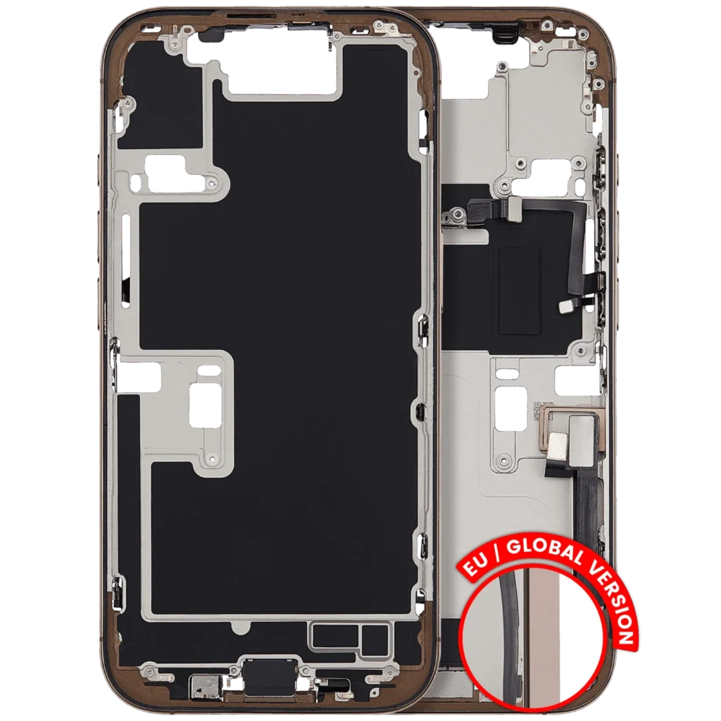 Mid-Frame Housing W/ Charging Port Flex & Small Parts For iPhone 16 Pro (EU / Global Version) (Used OEM Pull: Grade B) (Desert Titanium)