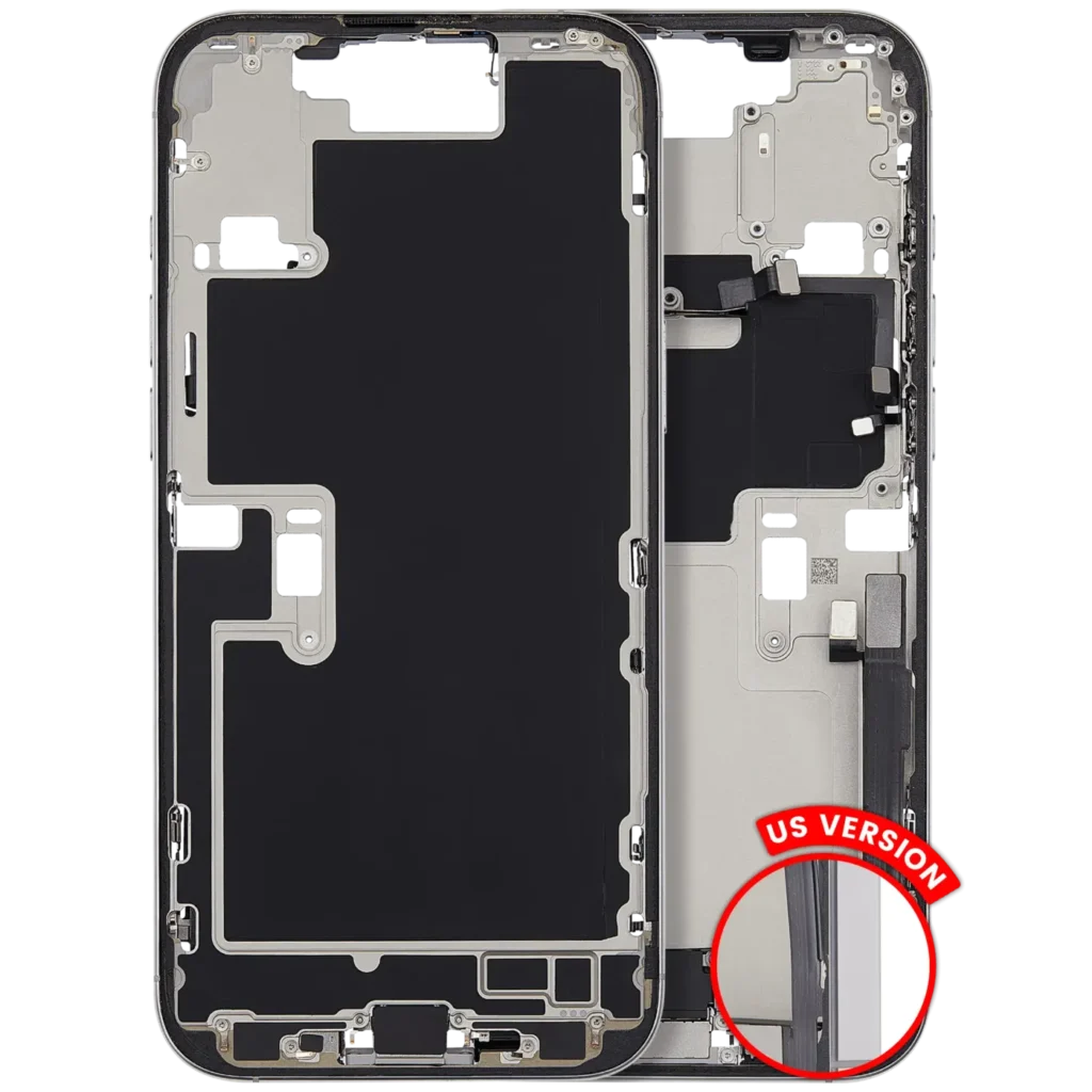 Mid-Frame Housing W/ Charging Port Flex & Small Parts For iPhone 16 Pro Max (US Version) (Used OEM Pull: Grade B) (White Titanium)