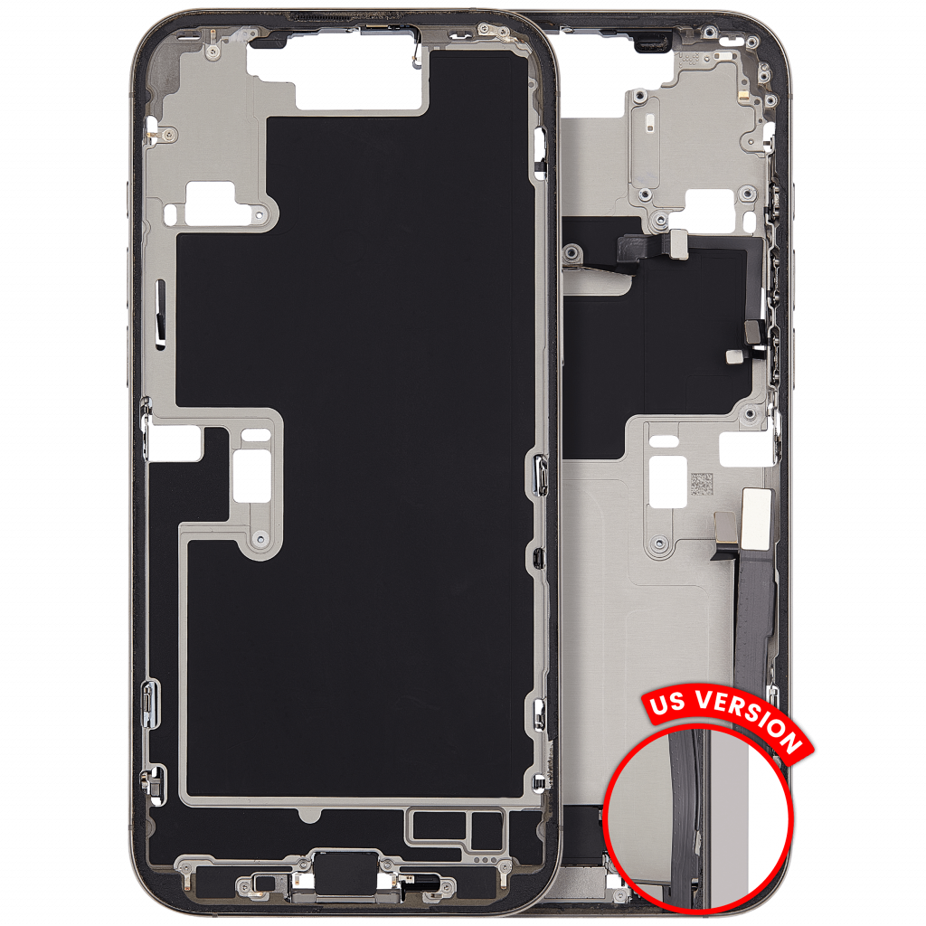 Mid-Frame Housing W/ Charging Port Flex & Small Parts For iPhone 16 Pro Max (US Version) (Used OEM Pull: Grade C) (Natural Titanium)