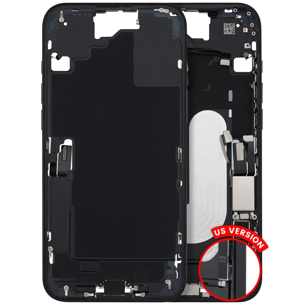 Mid-Frame Housing W/ Charging Port Flex & Small Parts For iPhone 16 Plus (US Version) (Used OEM Pull: Grade C) (Black)