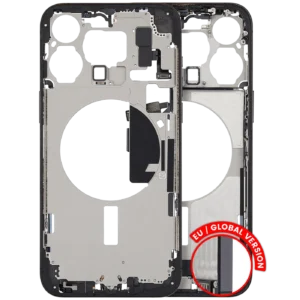 Mid-Frame Housing W/ Charging Port Flex & Small Parts For iPhone 15 Pro Max (EU / Global Version) (Used OEM Pull: Grade A) (Black Titanium)