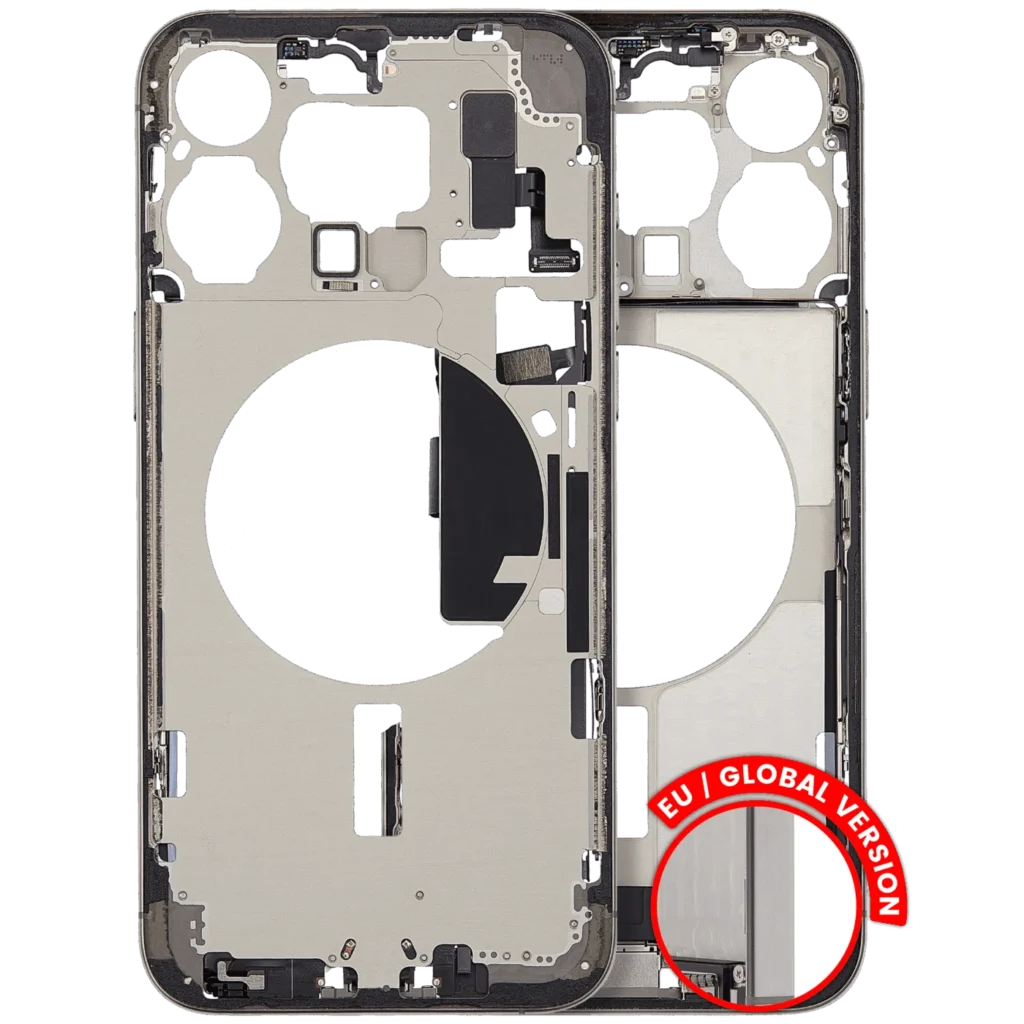 Mid-Frame Housing W/ Charging Port Flex & Small Parts For iPhone 15 Pro Max (EU / Global Version) (Used OEM Pull: Grade A) (Natural Titanium)