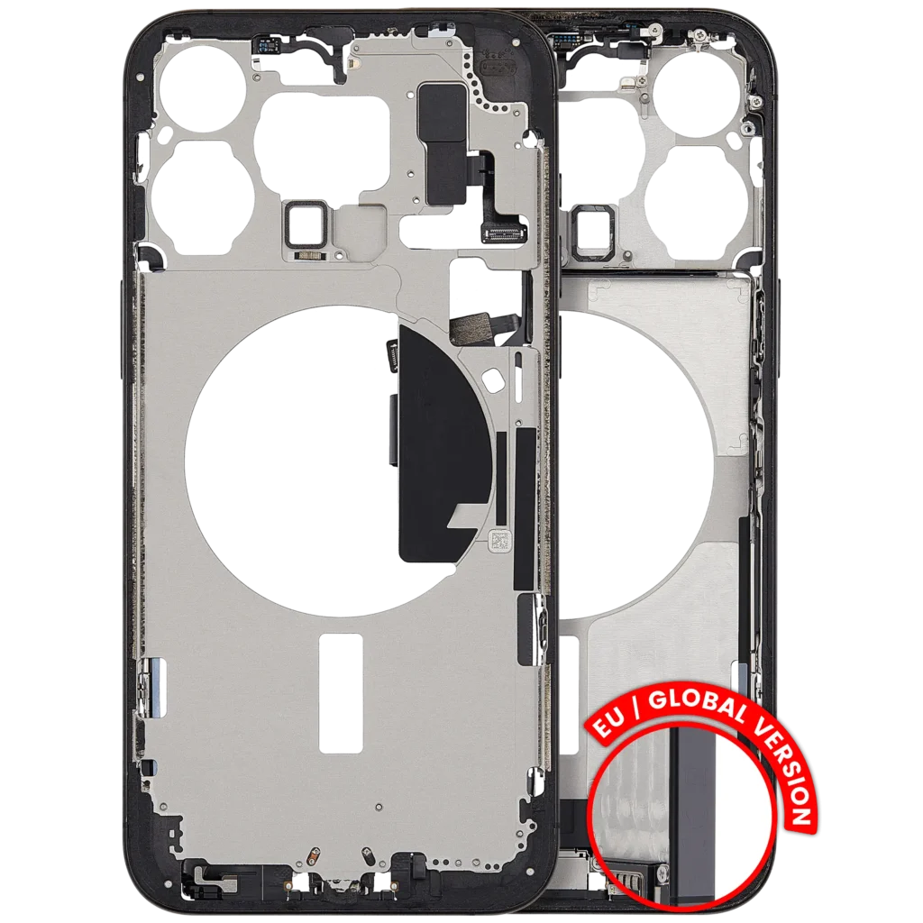 Mid-Frame Housing W/ Charging Port Flex & Small Parts For iPhone 15 Pro Max (EU / Global Version) (Used OEM Pull: Grade B) (Black Titanium)